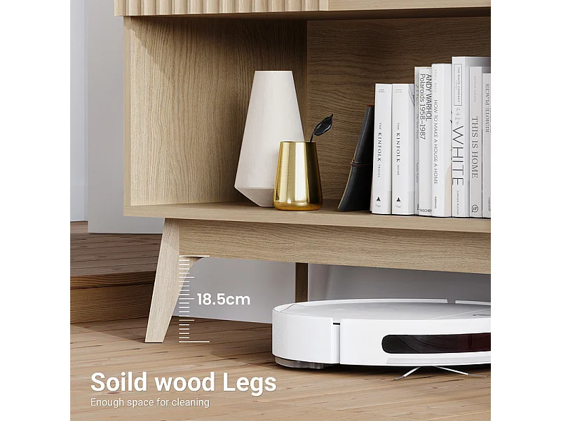 Buffet Moderne avec 2 portes et 2 niches, en Bois, charge max 50kg, Naturel clair, 100x38x77cm