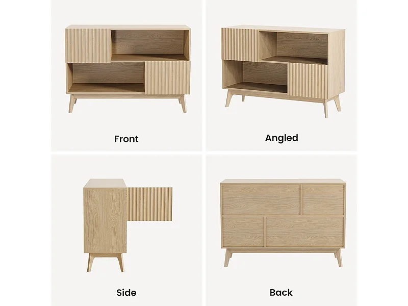 Buffet Moderne avec 2 portes et 2 niches, en Bois, charge max 50kg, Naturel clair, 100x38x77cm