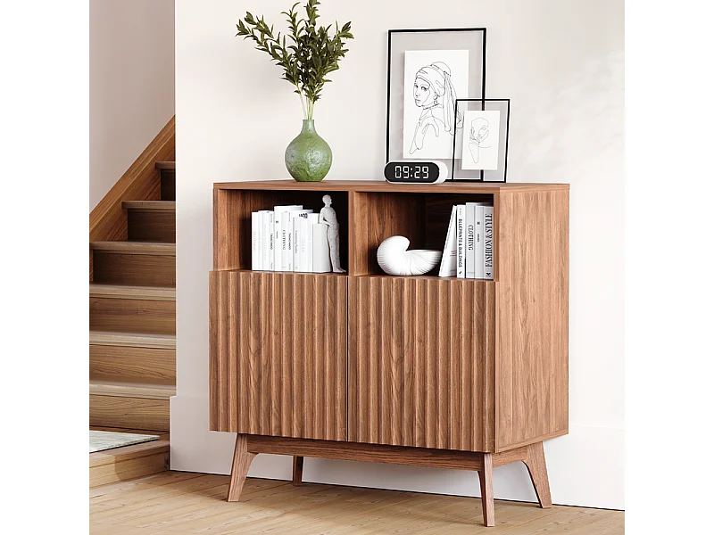 Moderne Anrichte mit 2 Türen und 2 Nischen, aus Holz, max. Belastung 23kg, Schokoladenbraun, 80x38x80cm