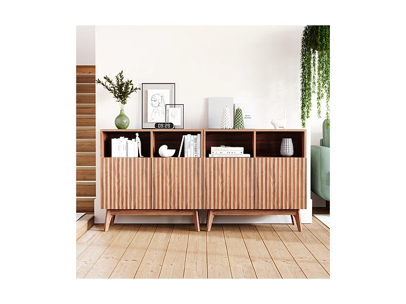 Buffet Moderne avec 2 portes et 2 niches, en Bois, charge max 23kg, Marron Chocolat, 80x38x80cm
