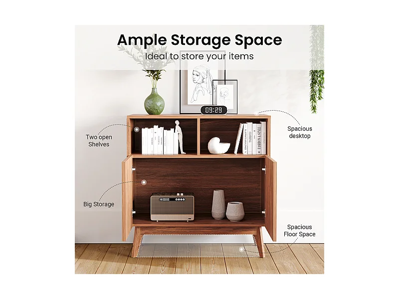 Buffet Moderne avec 2 portes et 2 niches, en Bois, charge max 23kg, Marron Chocolat, 80x38x80cm