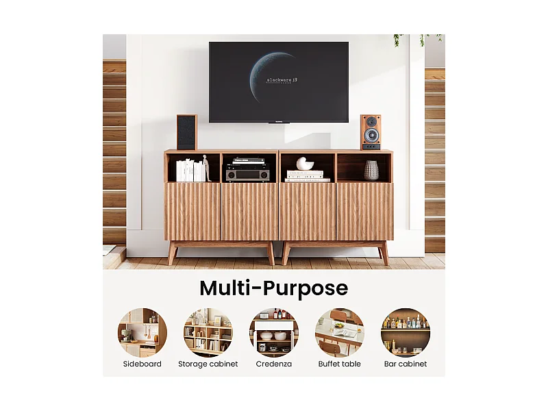 Buffet Moderne avec 2 portes et 2 niches, en Bois, charge max 23kg, Marron Chocolat, 80x38x80cm