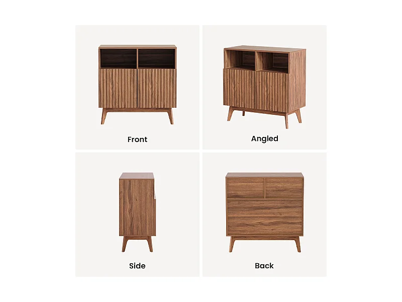 Buffet Moderne avec 2 portes et 2 niches, en Bois, charge max 23kg, Marron Chocolat, 80x38x80cm