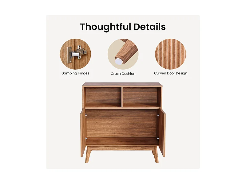 Buffet Moderne avec 2 portes et 2 niches, en Bois, charge max 23kg, Marron Chocolat, 80x38x80cm