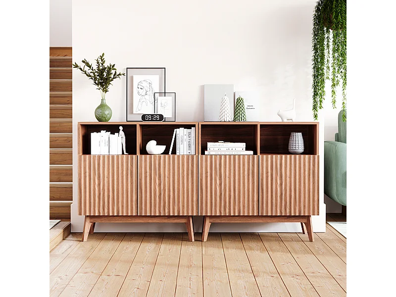 Buffet Moderne avec 2 portes et 2 niches, en Bois, charge max 23kg, Marron Chocolat, 80x38x80cm