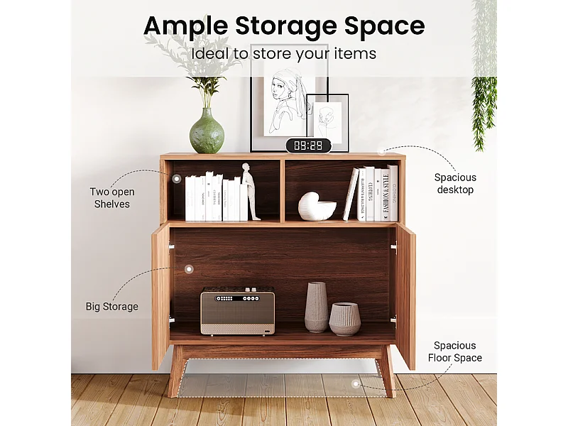 Buffet Moderne avec 2 portes et 2 niches, en Bois, charge max 23kg, Marron Chocolat, 80x38x80cm