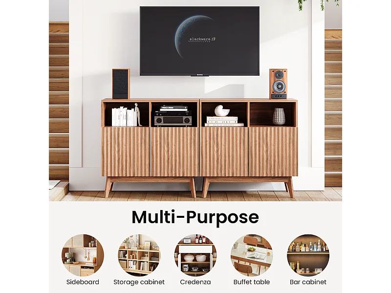 Buffet Moderne avec 2 portes et 2 niches, en Bois, charge max 23kg, Marron Chocolat, 80x38x80cm