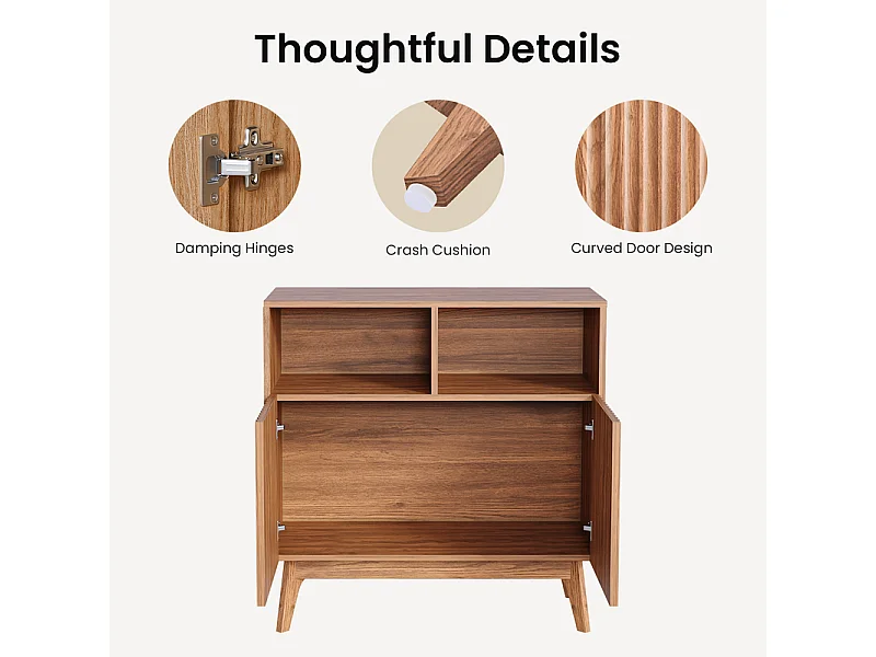 Buffet Moderne avec 2 portes et 2 niches, en Bois, charge max 23kg, Marron Chocolat, 80x38x80cm