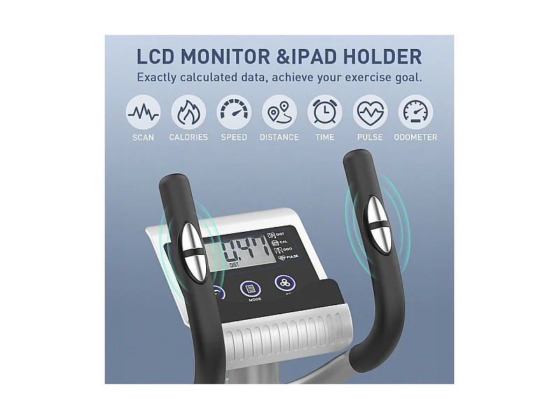 Vélo elliptique pour la Maison, crosstrainer shox avec écran LCD, 8 Niveaux Résistance, Max 120 kg, 98x49x150cm