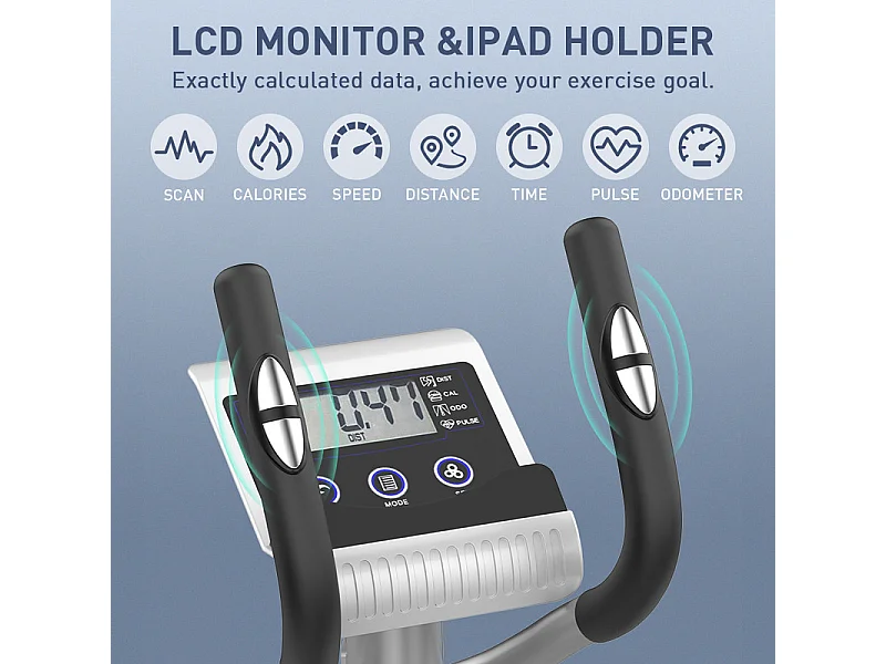 Vélo elliptique pour la Maison, crosstrainer shox avec écran LCD, 8 Niveaux Résistance, Max 120 kg, 98x49x150cm