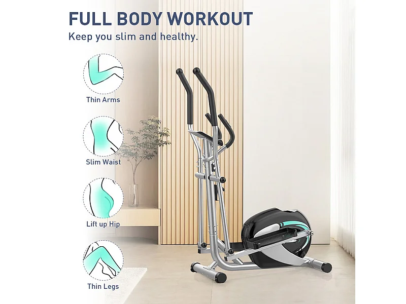 Vélo elliptique pour la Maison, crosstrainer shox avec écran LCD, 8 Niveaux Résistance, Max 120 kg, 98x49x150cm