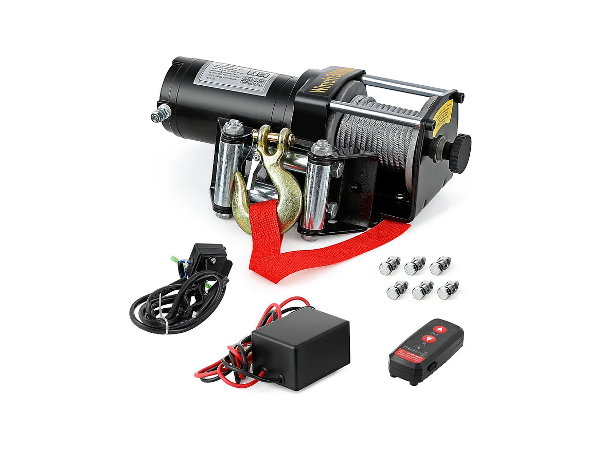 Guincho elétrico 1360 kg - 12 V 900W - com telecomando sem fios - cabo de aço Φ0,5 x 800 cm - para reboque