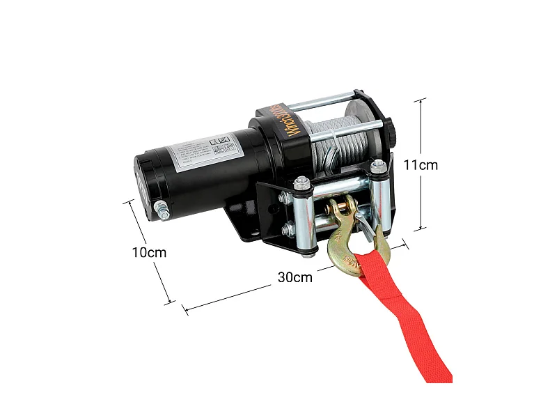 Guincho elétrico 1360 kg - 12 V 900W - com telecomando sem fios - cabo de aço Φ0,5 x 800 cm - para reboque