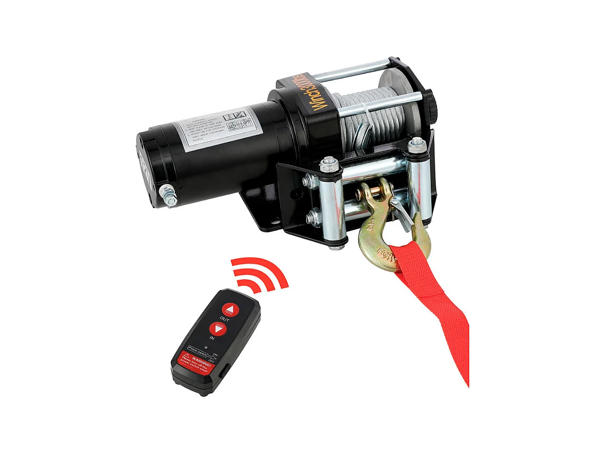 Guincho elétrico 1360 kg - 12 V 900W - com telecomando sem fios - cabo de aço Φ0,5 x 800 cm - para reboque