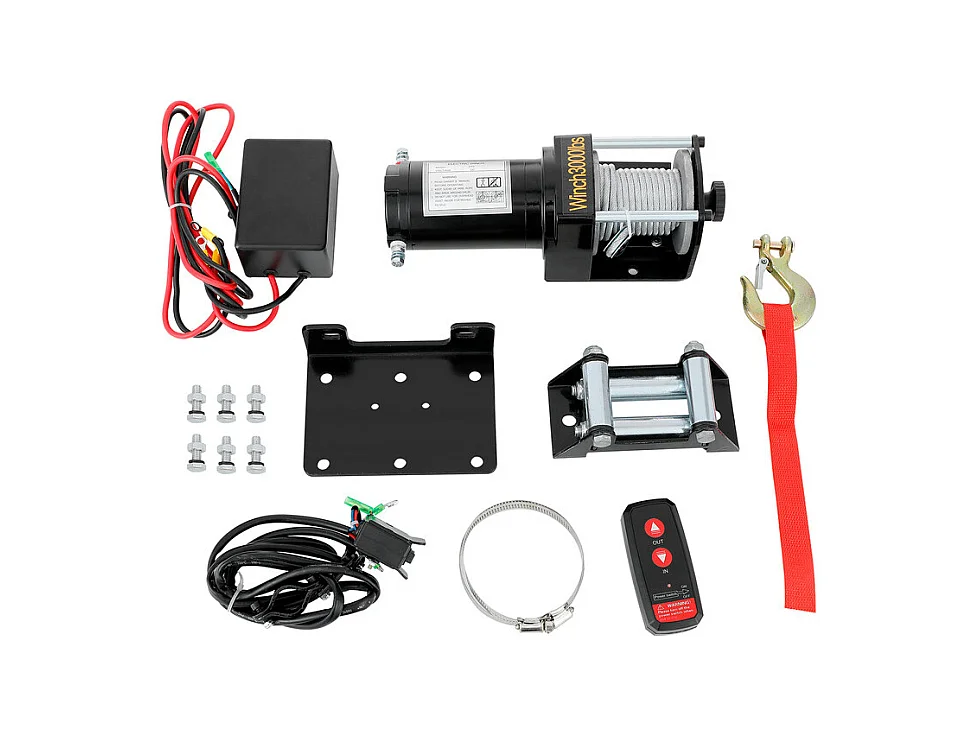 Guincho elétrico 1360 kg - 12 V 900W - com telecomando sem fios - cabo de aço Φ0,5 x 800 cm - para reboque