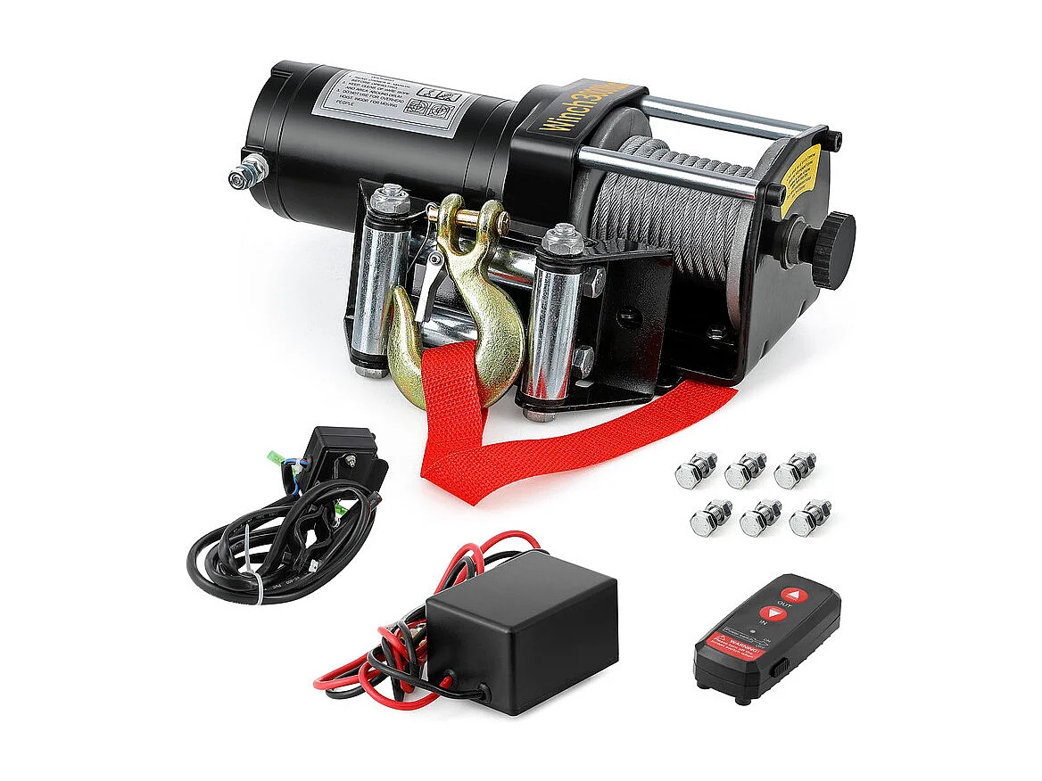 Elektrische lier 1360 kg - 12 V 900W - met draadloze afstandsbediening - stalen kabel Φ0,5 x 800 cm - voor takelen