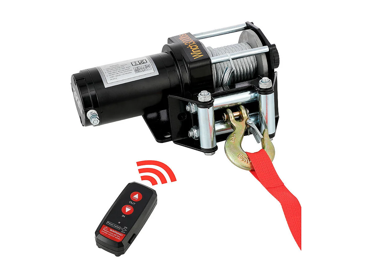 Elektrische lier 1360 kg - 12 V 900W - met draadloze afstandsbediening - stalen kabel Φ0,5 x 800 cm - voor takelen