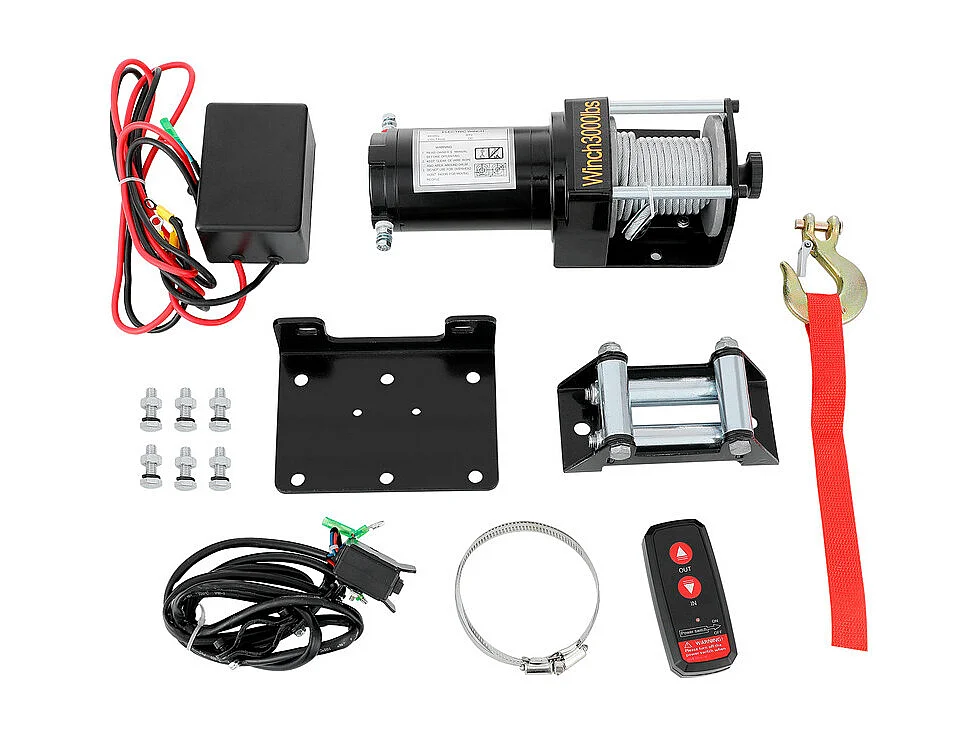 Elektrische lier 1360 kg - 12 V 900W - met draadloze afstandsbediening - stalen kabel Φ0,5 x 800 cm - voor takelen