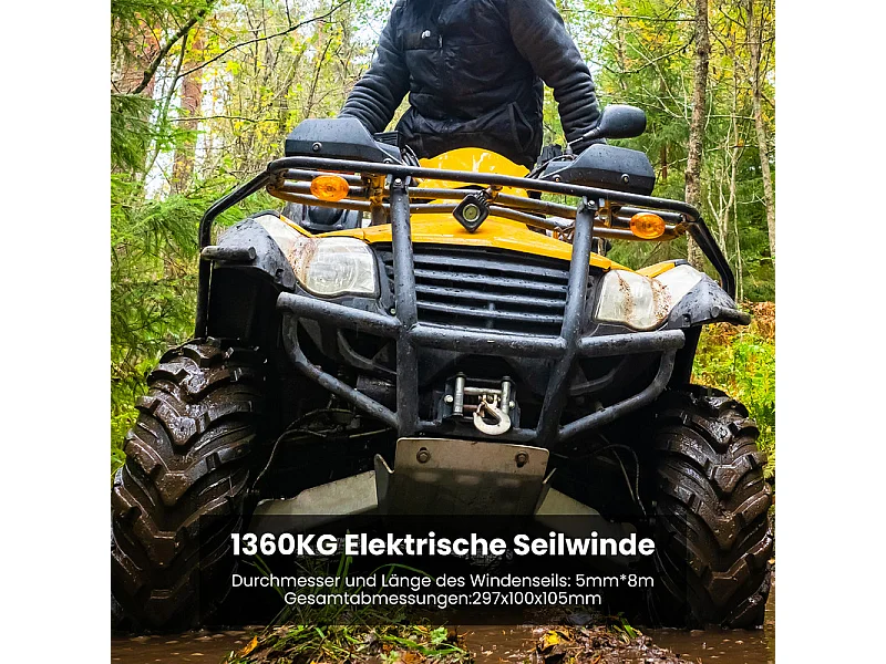 Elektrische lier 1360 kg - 12 V 900W - met draadloze afstandsbediening - stalen kabel Φ0,5 x 800 cm - voor takelen