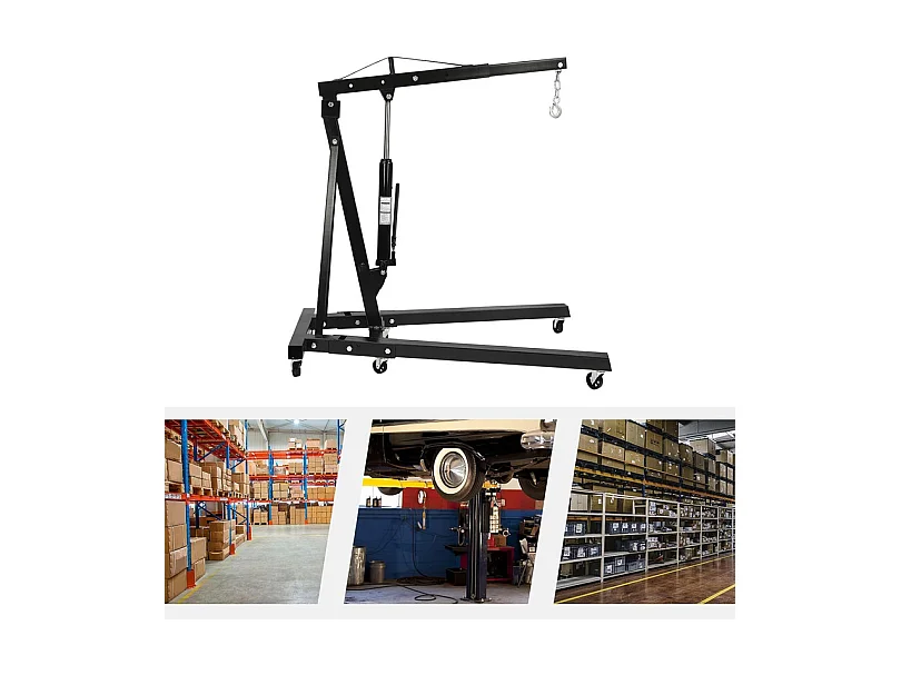 Grue d’atelier – charge max 2000 kg – levage 0-1830 mm - Hydraulique - Pliable - avec 6 roues pivotantes -  165x99x150CM