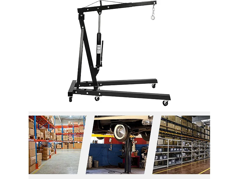Grue d’atelier – charge max 2000 kg – levage 0-1830 mm - Hydraulique - Pliable - avec 6 roues pivotantes -  165x99x150CM