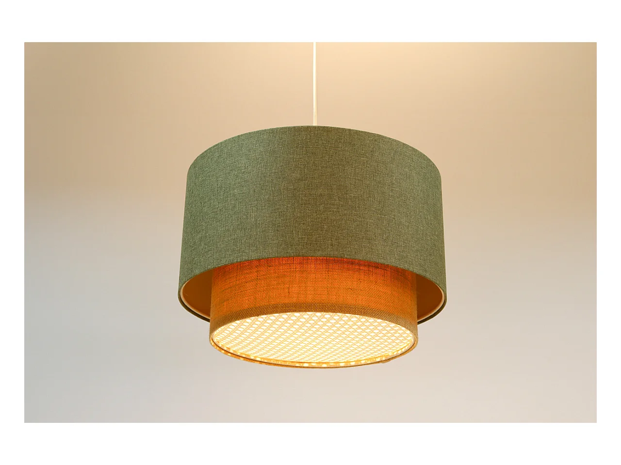 Suspension Duo avec diffuseur en rotin