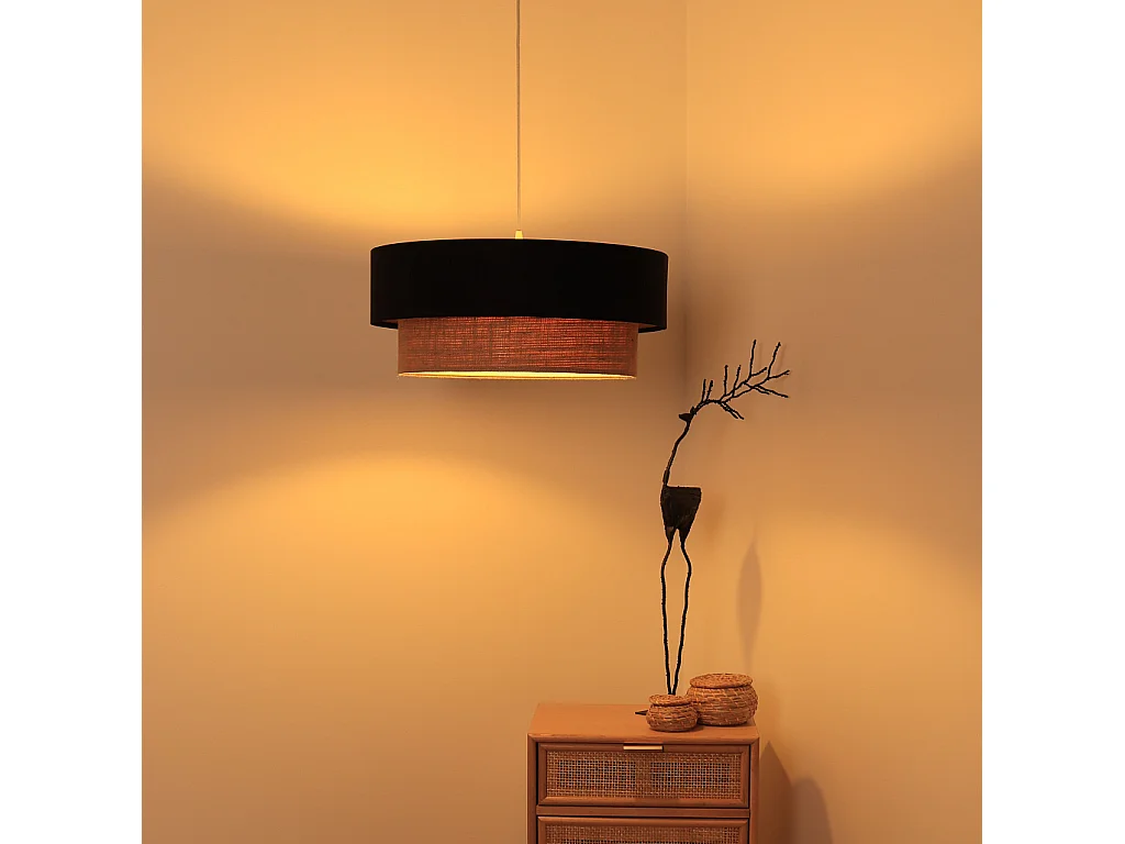 Suspension Duo Boho Jute Naturel, Satin noir