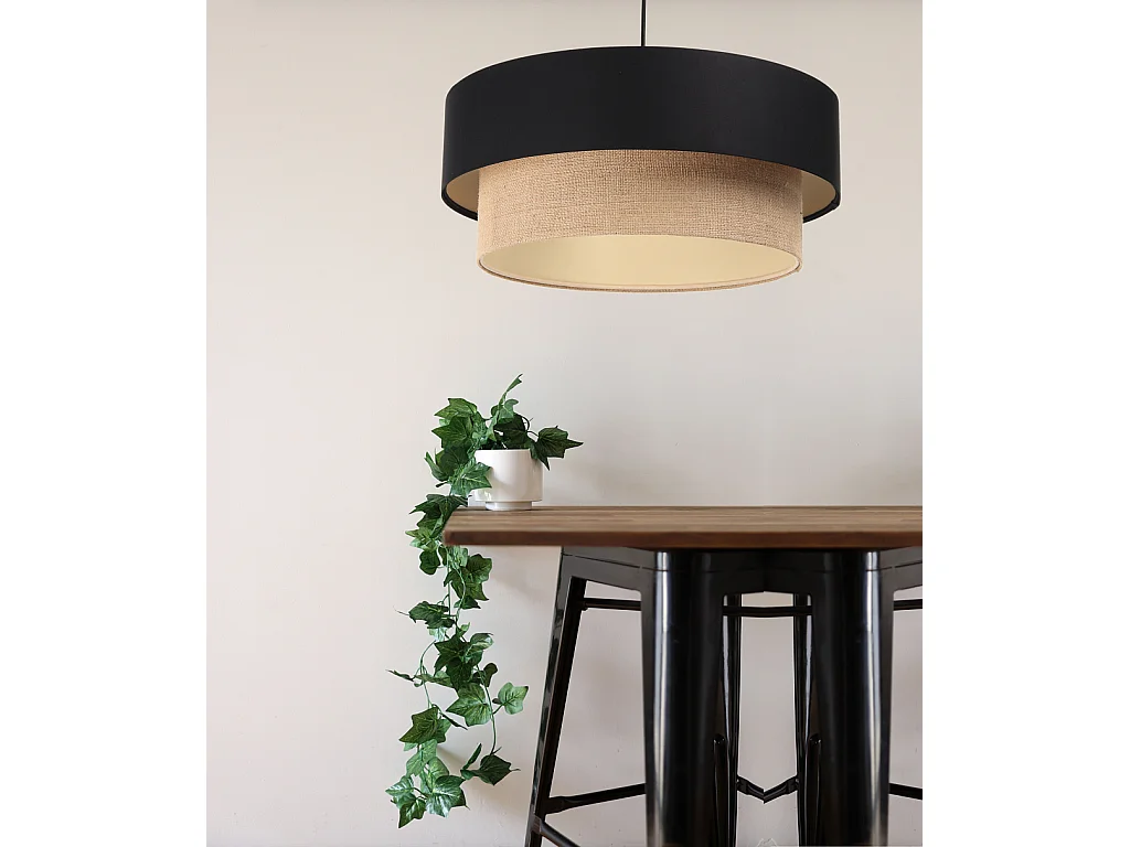 Suspension Duo Boho Jute Naturel, Satin noir