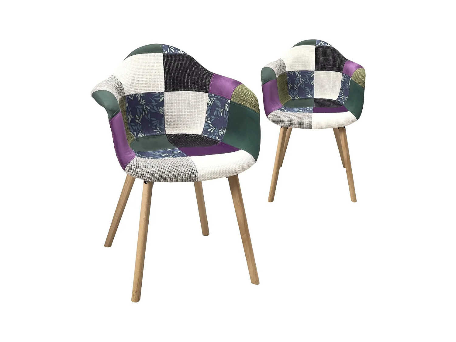 Lot de 2 Chaises Scandinaves avec accoudoirs, NERA (Patchwork Méditerranéen)