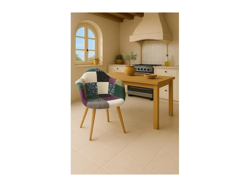 Lot de 2 Chaises Scandinaves avec accoudoirs, NERA (Patchwork Méditerranéen)