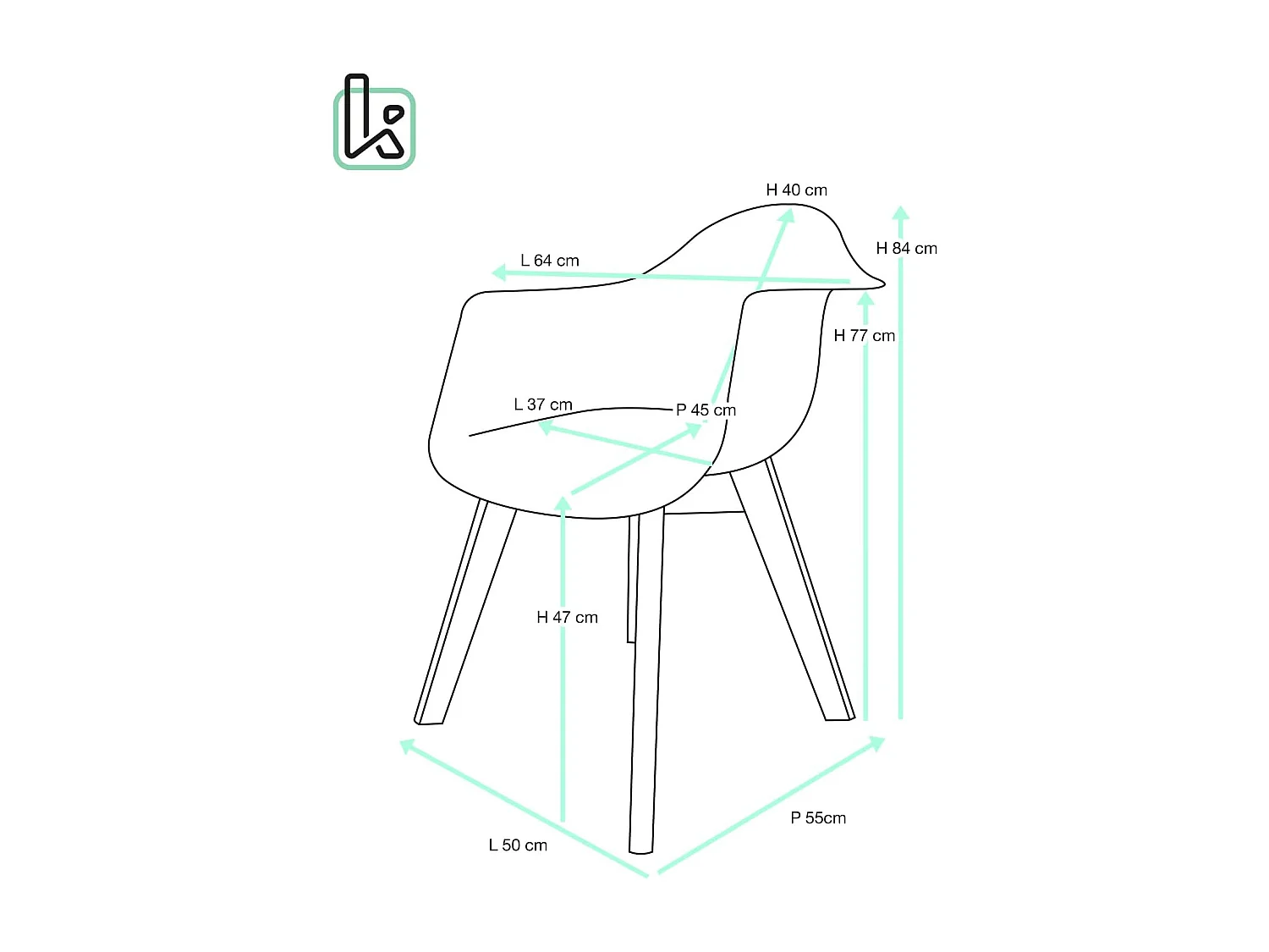 Lot de 2 Chaises Scandinaves avec accoudoirs, NERA (Patchwork Méditerranéen)