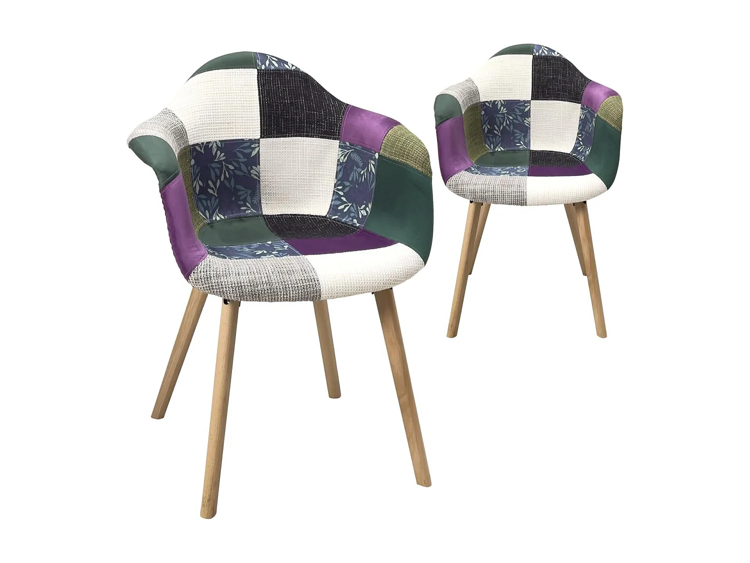 Lot de 2 Chaises Scandinaves avec accoudoirs, NERA (Patchwork Méditerranéen)