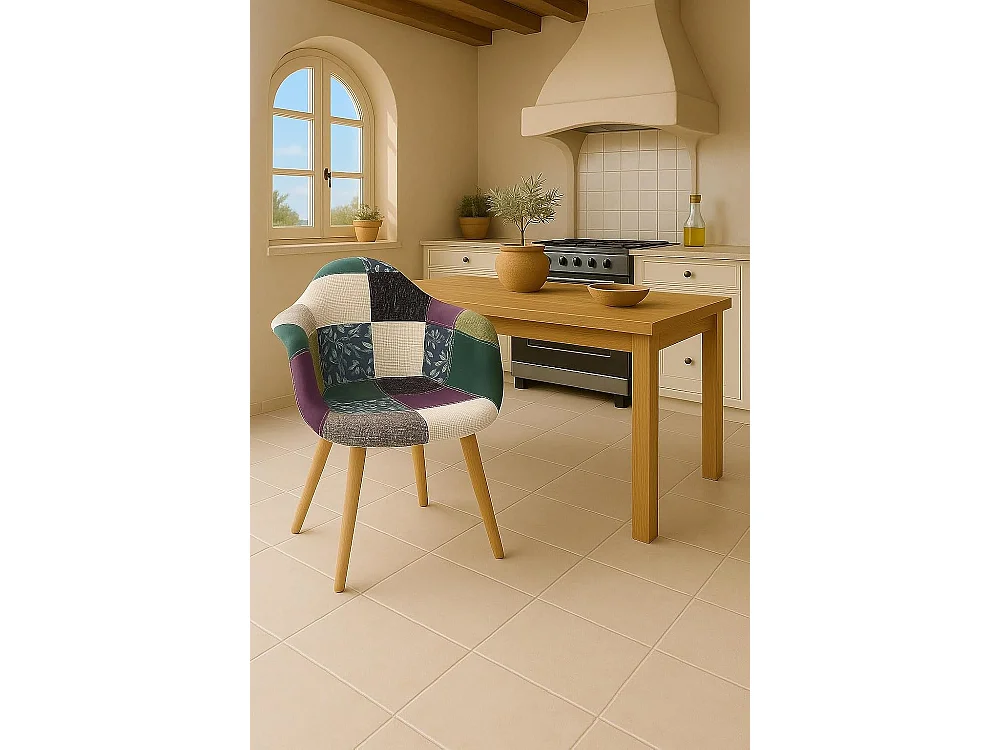 Lot de 2 Chaises Scandinaves avec accoudoirs, NERA (Patchwork Méditerranéen)