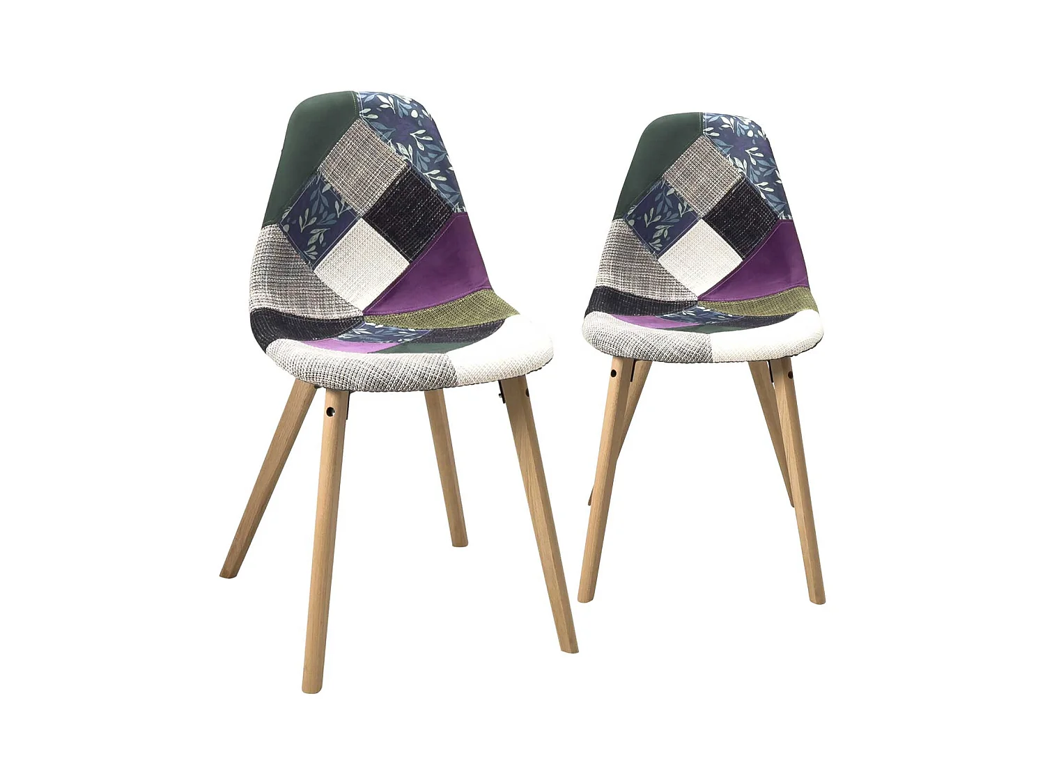 Lot de 2 Chaises Scandinaves, NORA (Patchwork Méditerranéen)
