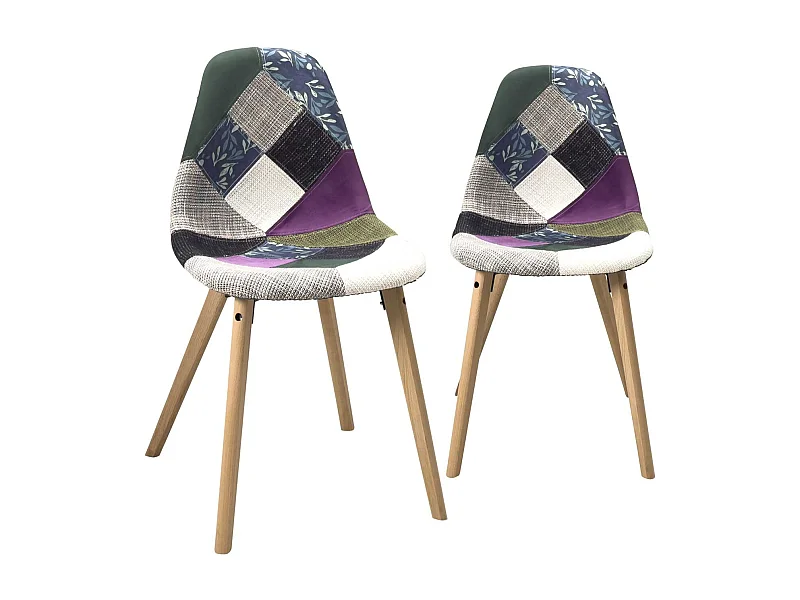 Lot de 2 Chaises Scandinaves, NORA (Patchwork Méditerranéen)