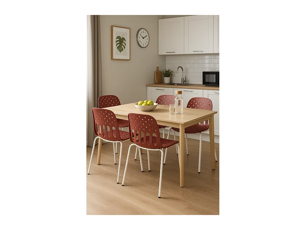 Chaises de cuisine design, lot de 4, empilables, pied, métal KIO (rouge blanc)