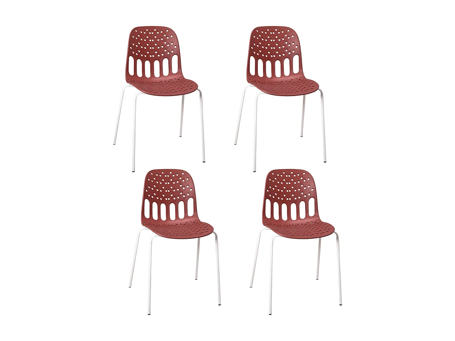Chaises de cuisine design, lot de 4, empilables, pied, métal KIO (rouge blanc)