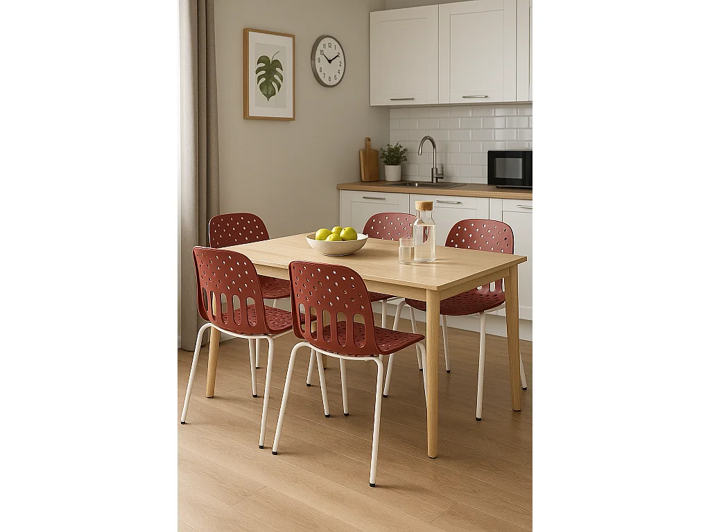 Chaises de cuisine design, lot de 4, empilables, pied, métal KIO (rouge blanc)