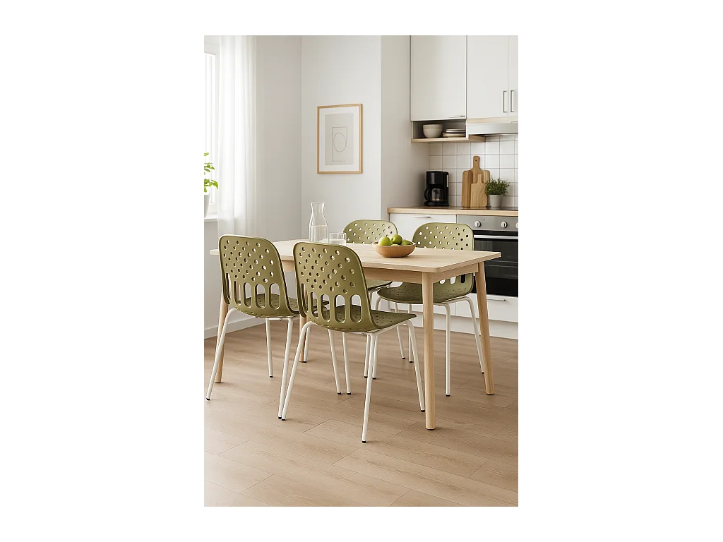 Chaises de cuisine design, lot de 4, empilables, pied, métal KIO (kaki blanc)