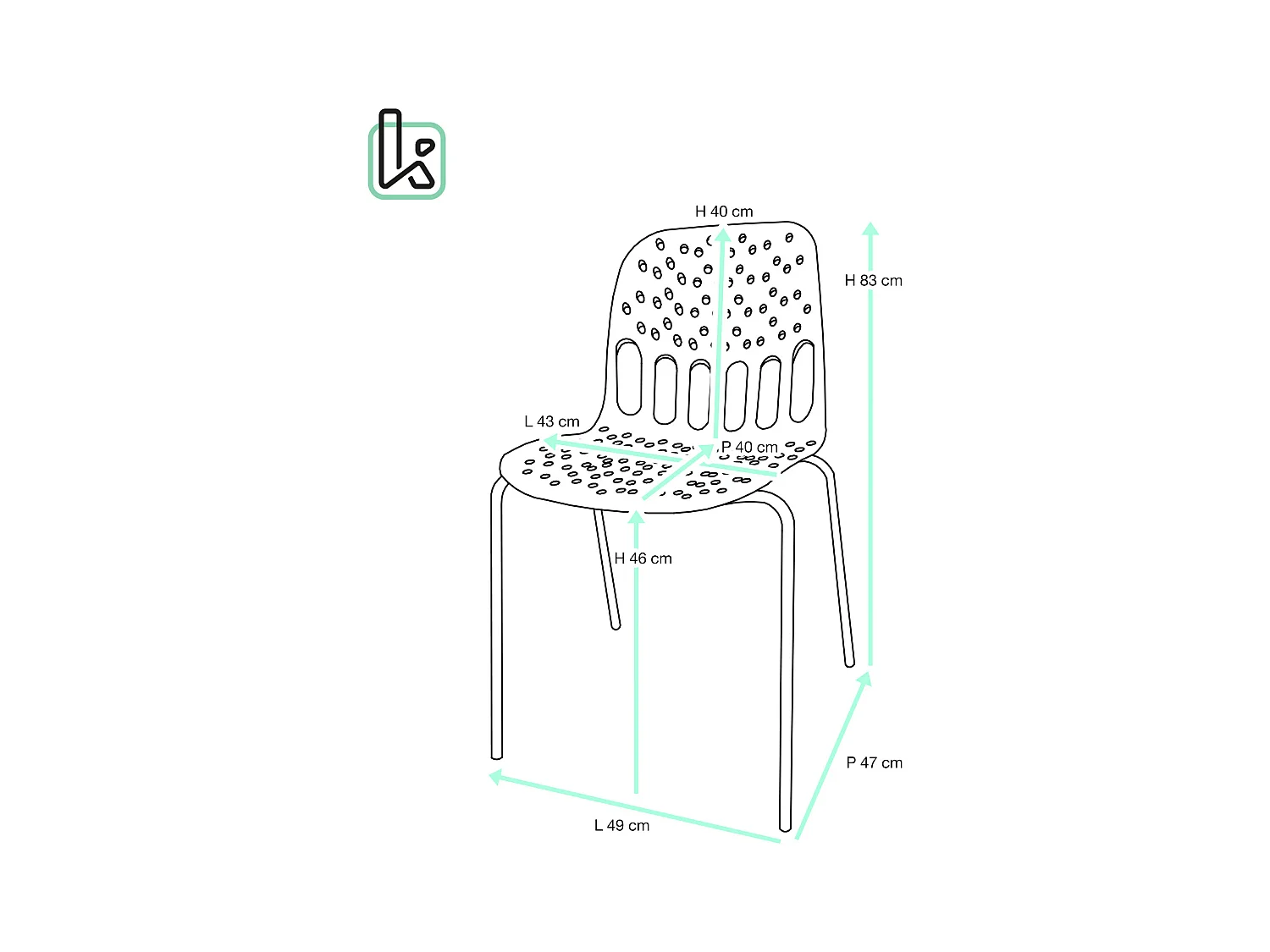 Chaises de cuisine design, lot de 4, empilables, pied, métal KIO (kaki blanc)