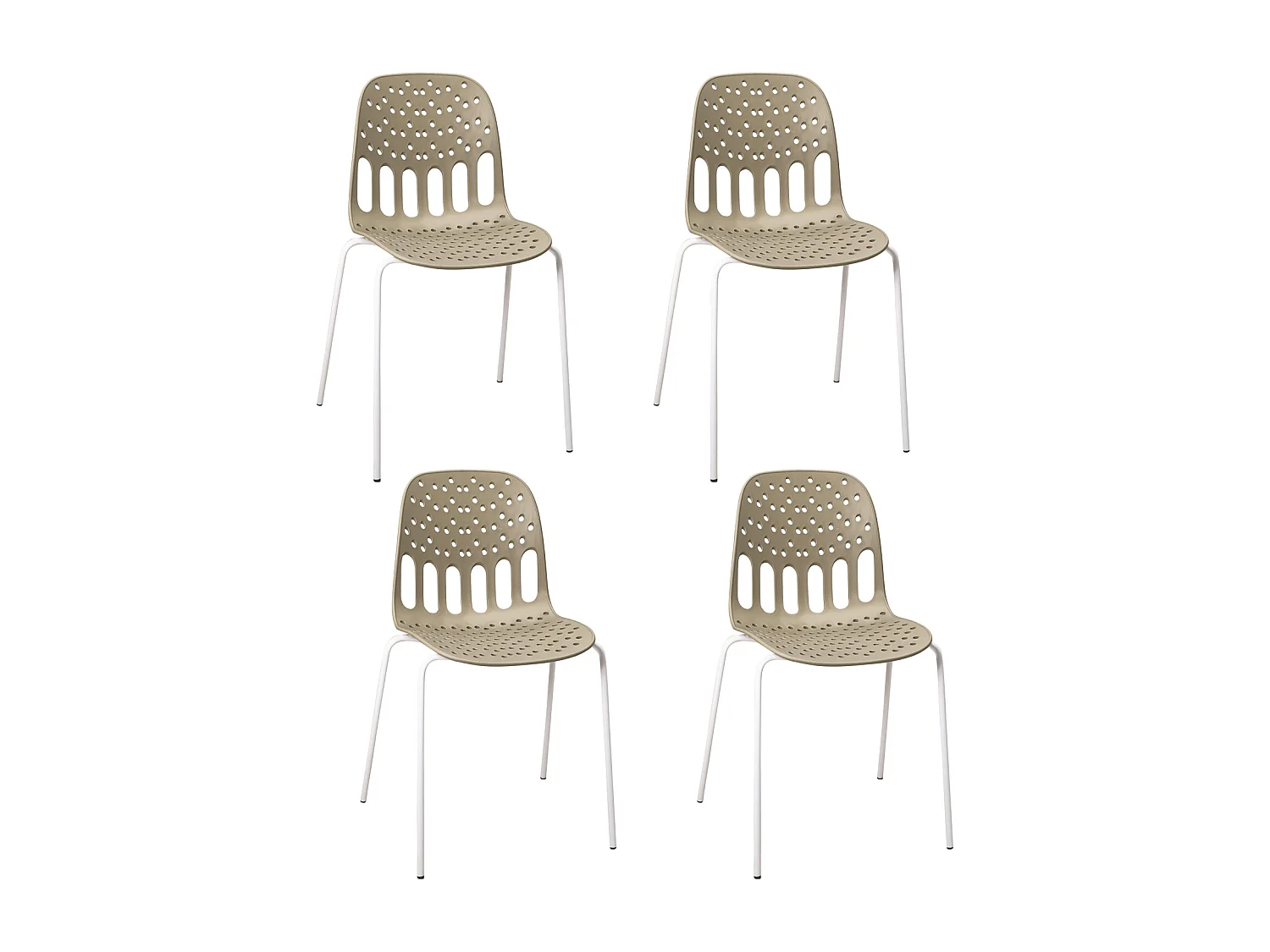 Chaises de cuisine design, lot de 4, empilables, pied, métal KIO (kaki blanc)