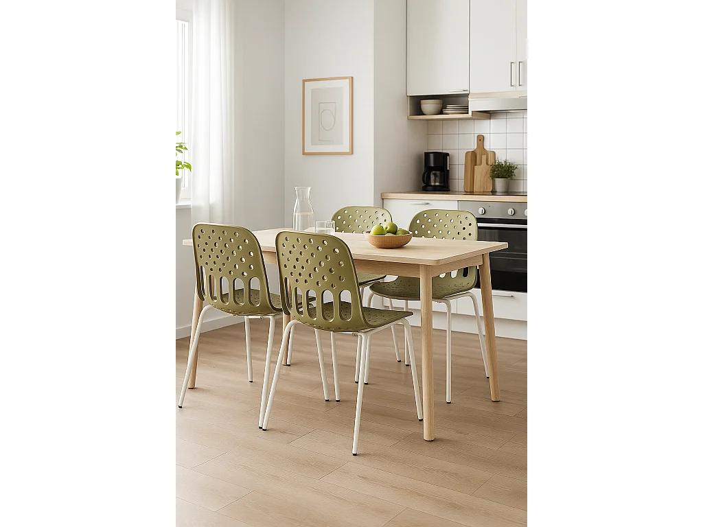Chaises de cuisine design, lot de 4, empilables, pied, métal KIO (kaki blanc)