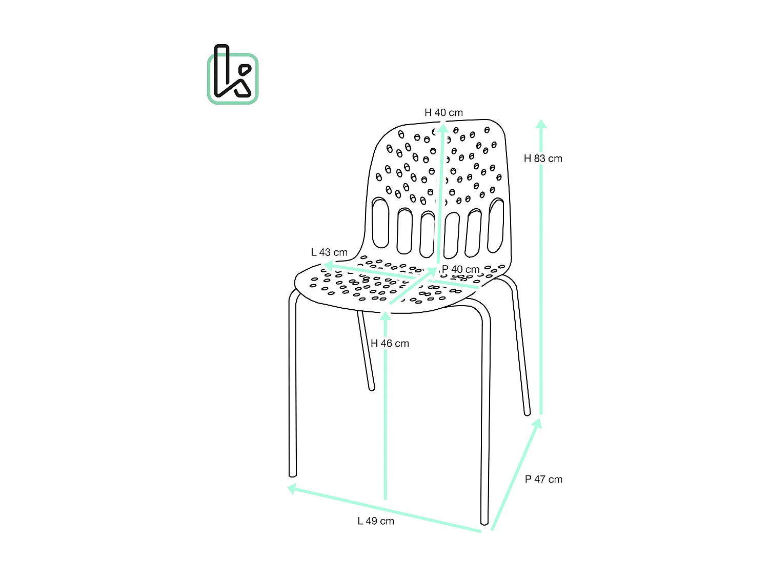 Chaises de cuisine design, lot de 4, empilables, pied, métal KIO (kaki blanc)