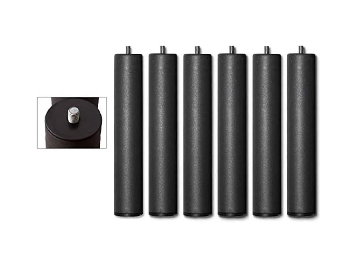 Pack de 6 patas cilíndricas de 26x6x6 cm para somier de metal con rosca en gris oscuro