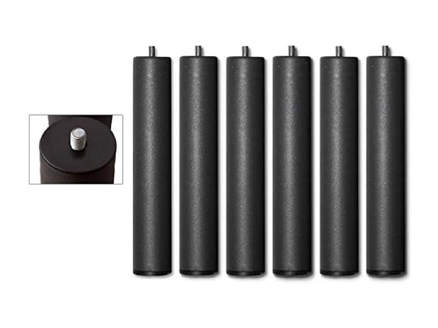Pack de 6 patas cilíndricas de 26x6x6 cm para somier de metal con rosca en gris oscuro