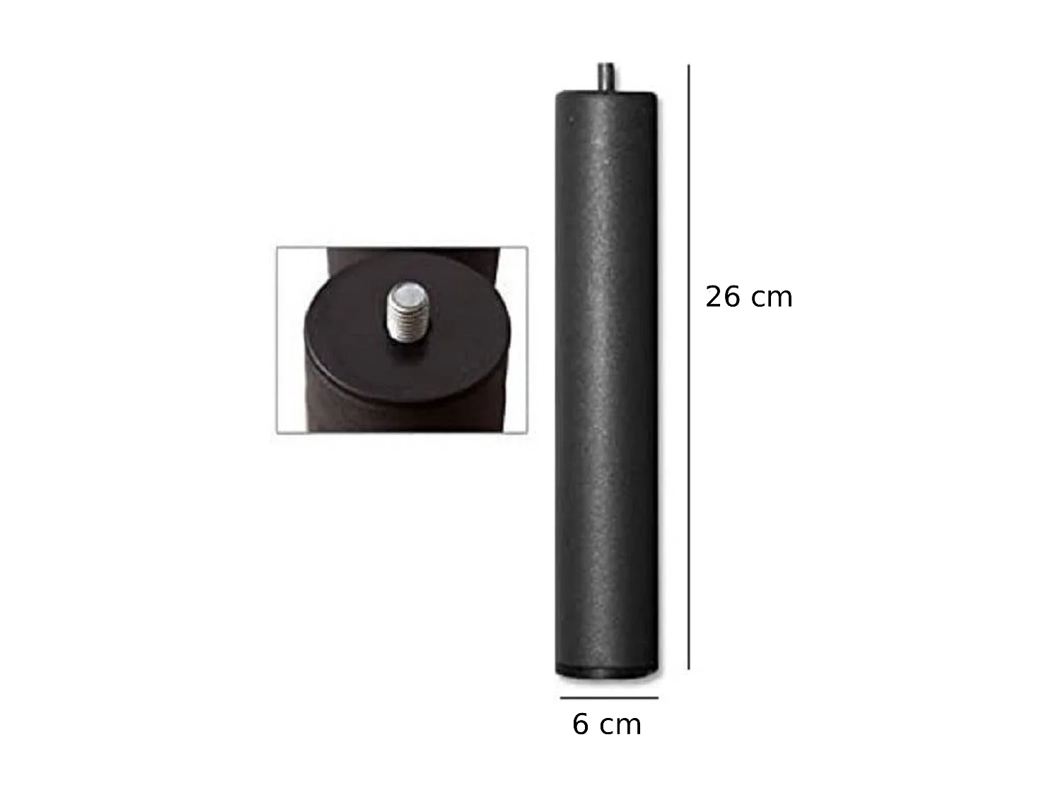 Pack de 6 patas cilíndricas de 26x6x6 cm para somier de metal con rosca en gris oscuro