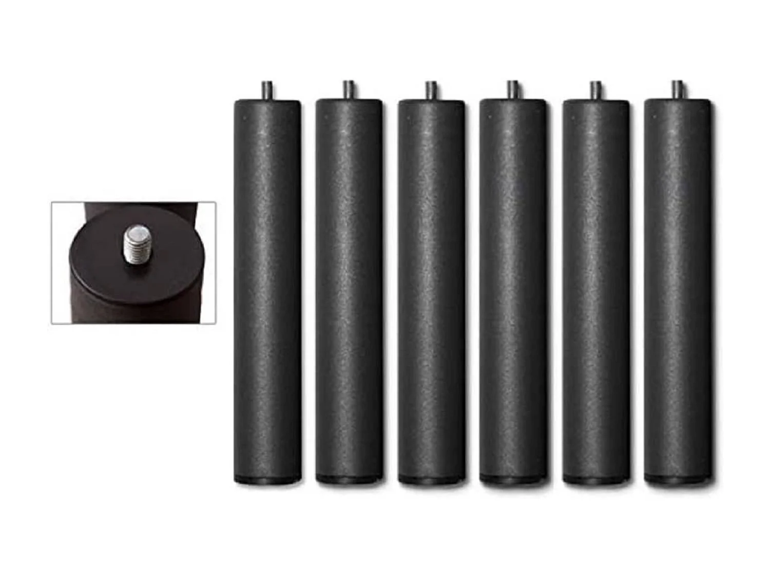 Pack de 6 patas cilíndricas de 26x6x6 cm para somier de metal con rosca en gris oscuro