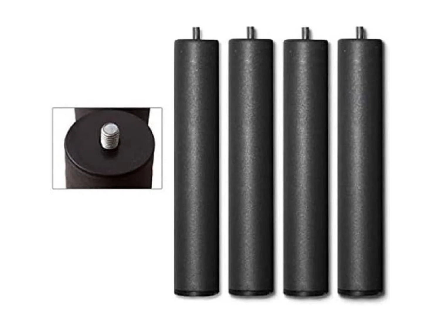Pack de 4 patas cilíndricas de 26x6x6 cm para somier de metal con rosca en gris oscuro