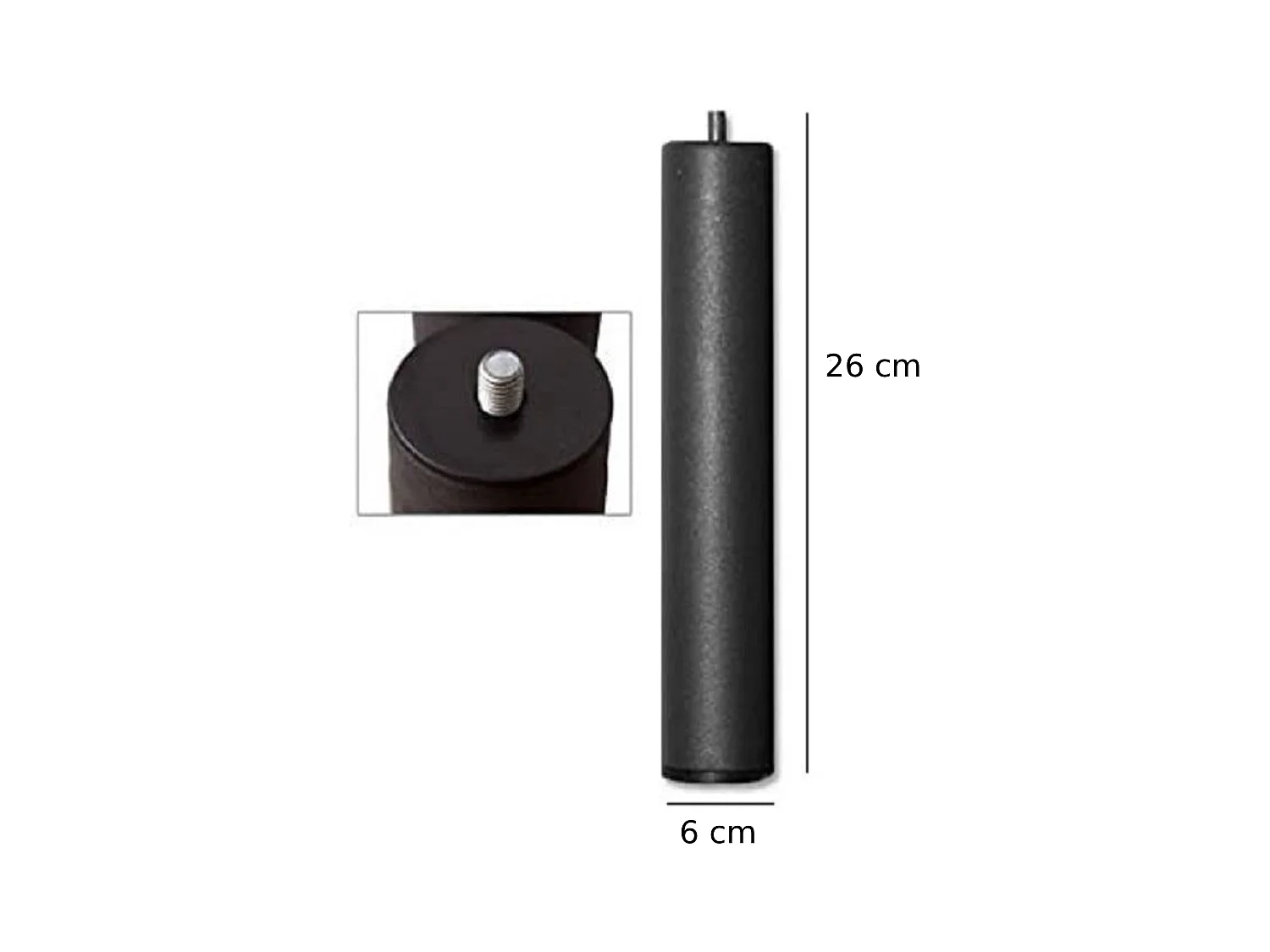 Pack de 4 patas cilíndricas de 26x6x6 cm para somier de metal con rosca en gris oscuro