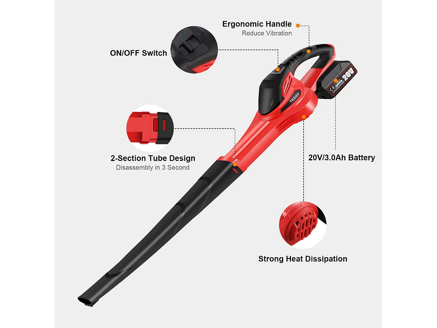 Souffleur sans fil 20 V, batterie 3,0 Ah, 1 chargeur,Compatible avec les batteries Makita
